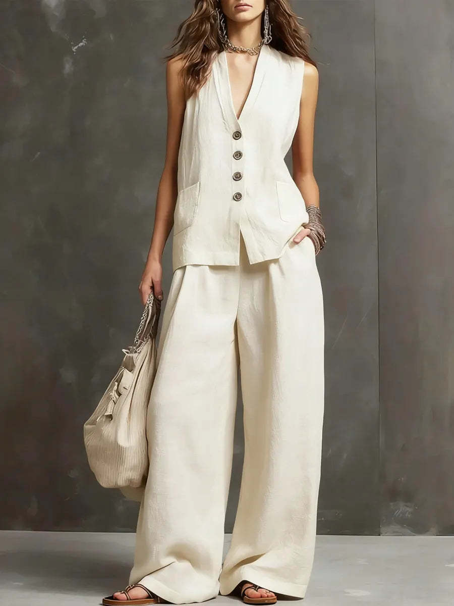 Stella | Sleeveless Vest and Wide-Leg Pants Set