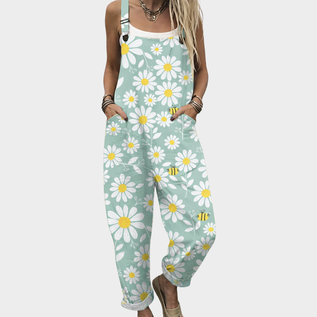 Comfortable Printed Overall | Light Blue with Flowers