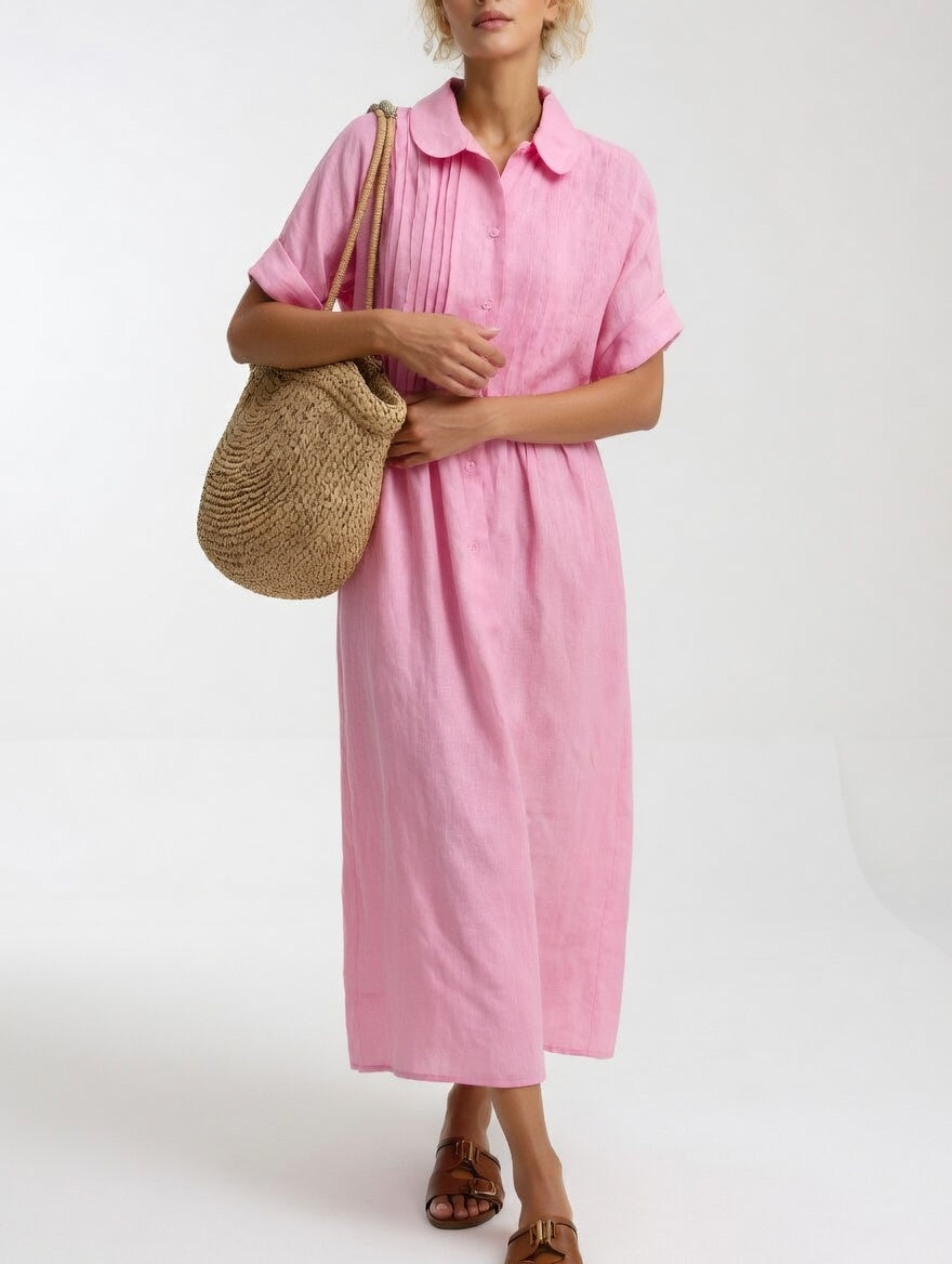 Elara | Linen Blend Shirt Dress