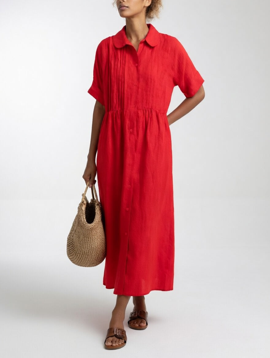 Elara | Linen Blend Shirt Dress