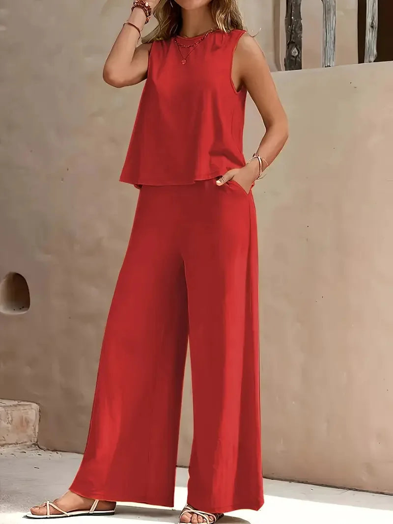Danielle | Sleeveless Top and Wide Pants Set