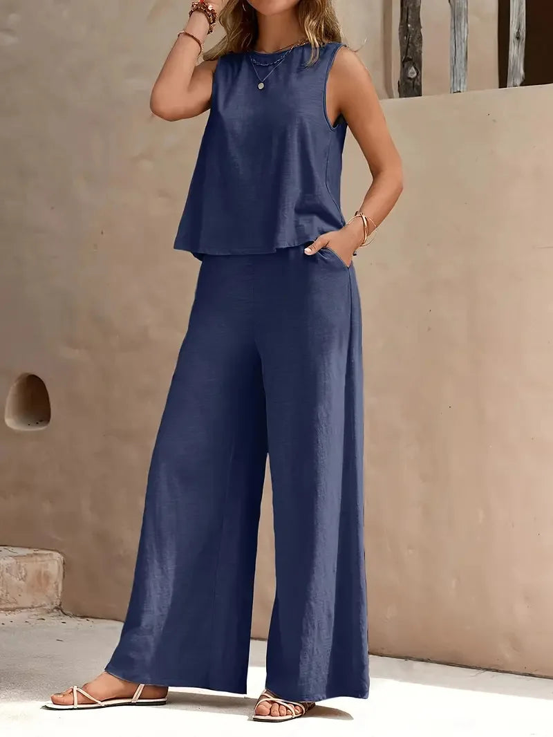 Danielle | Sleeveless Top and Wide Pants Set