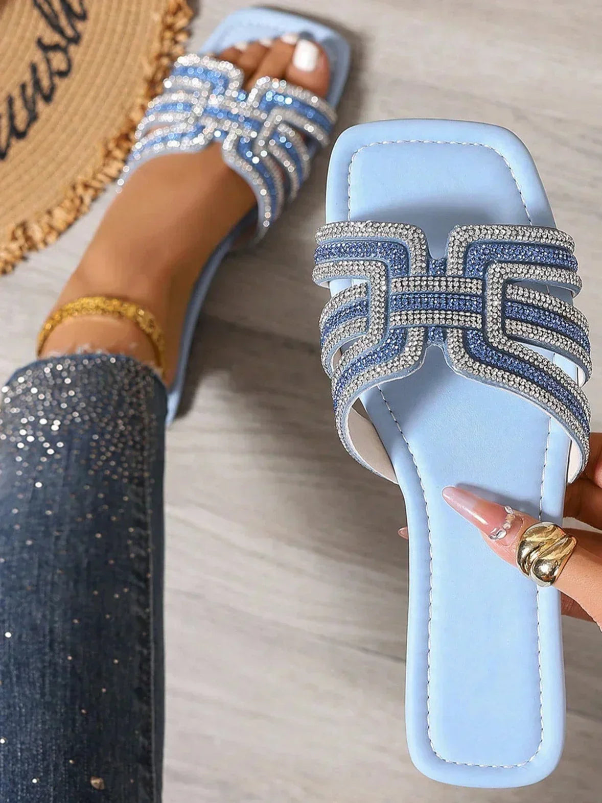 Aria | Rhinestone Slide Sandals