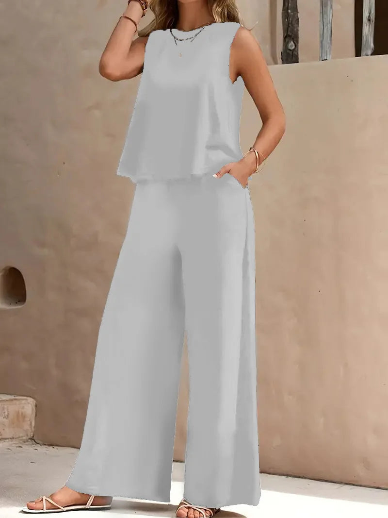 Danielle | Sleeveless Top and Wide Pants Set