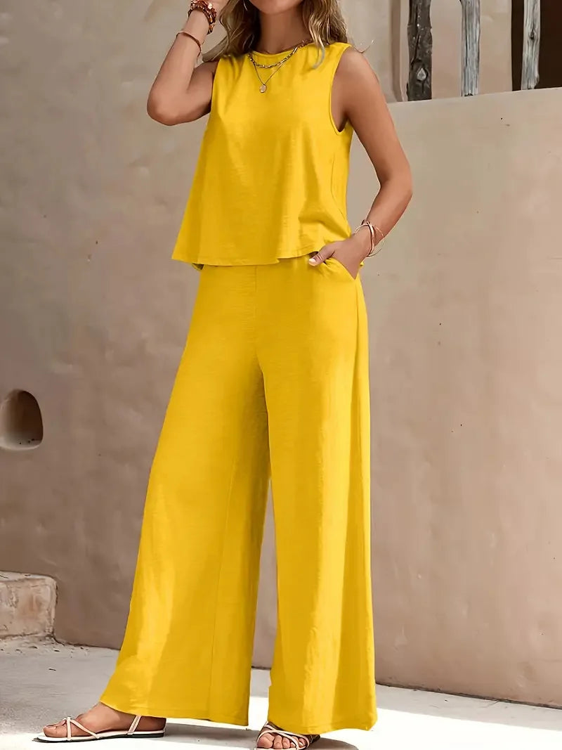 Danielle | Sleeveless Top and Wide Pants Set