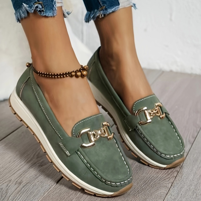 Eloise | Green Buckle Loafers