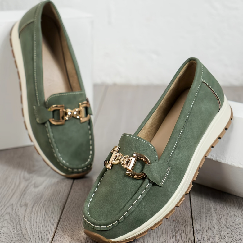 Eloise | Green Buckle Loafers