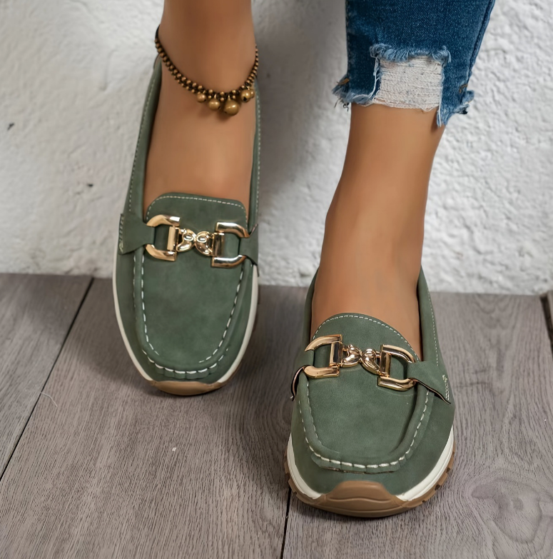 Eloise | Green Buckle Loafers