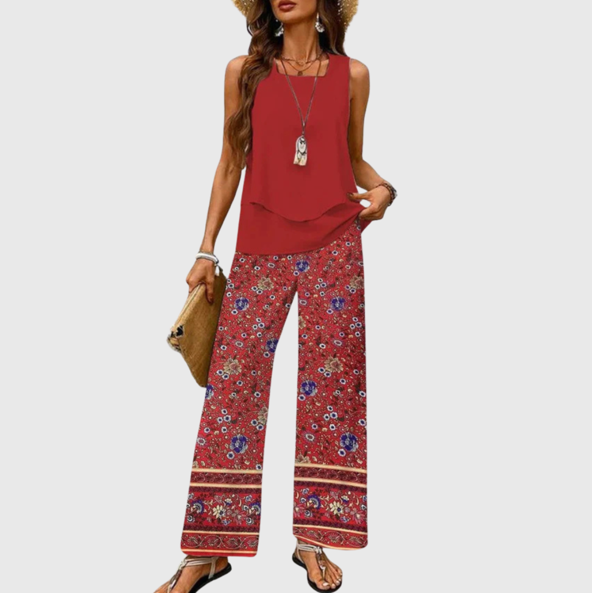 Ovelynra Sleeveless Top and Wide-Leg Pants Set