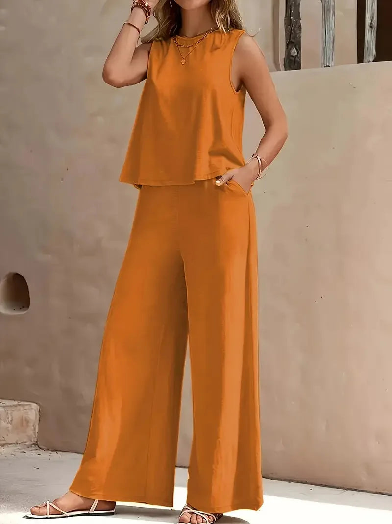 Danielle | Sleeveless Top and Wide Pants Set