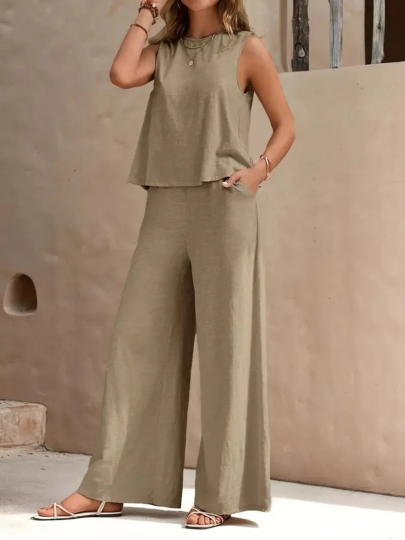 Danielle | Sleeveless Top and Wide Pants Set