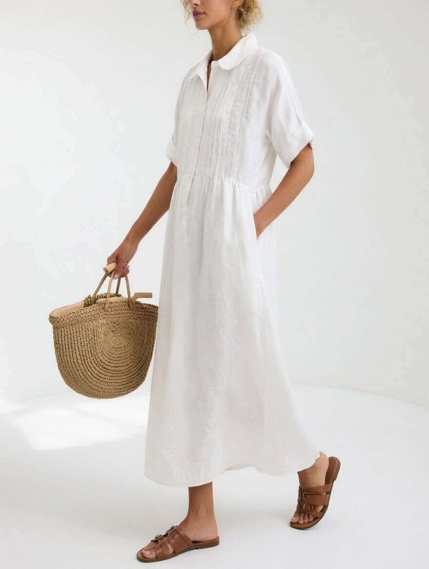 Elara | Linen Blend Shirt Dress
