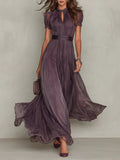 Flavia | Long Dress with Keyhole Neckline and Chiffon Lace Trim