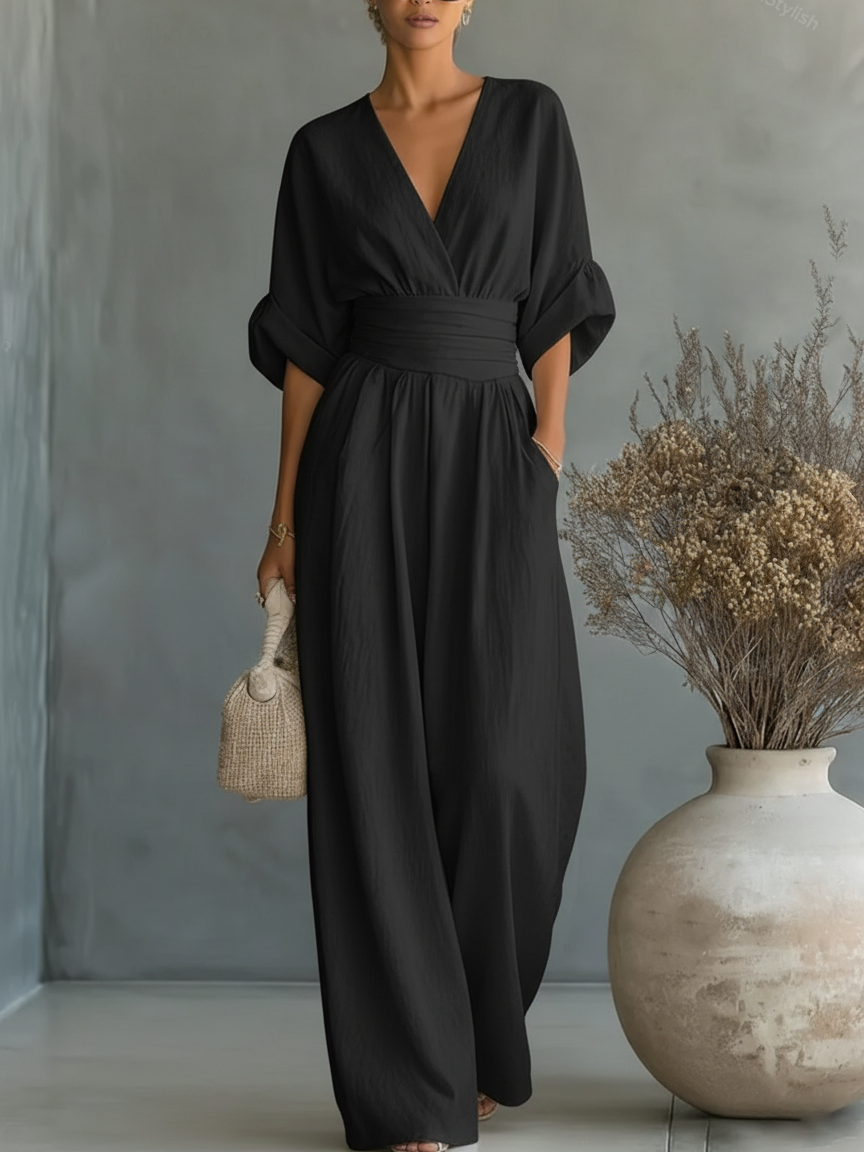 Elegant V-Neck High-Waist Jumpsuit