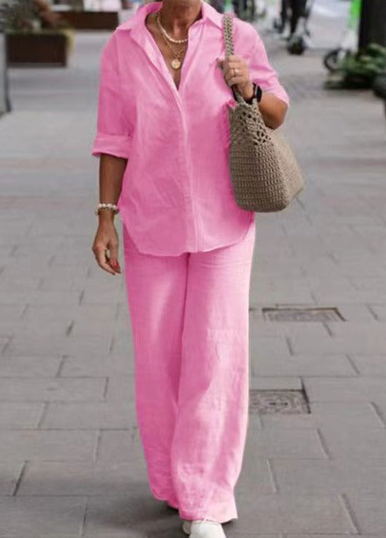 Denice | Relaxed Button Shirt and Wide Pants Set