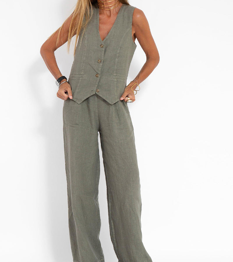 Aira | Buttoned Vest and Wide-Leg Trousers Set