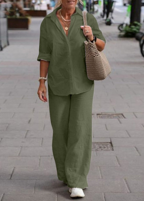 Denice | Relaxed Button Shirt and Wide Pants Set