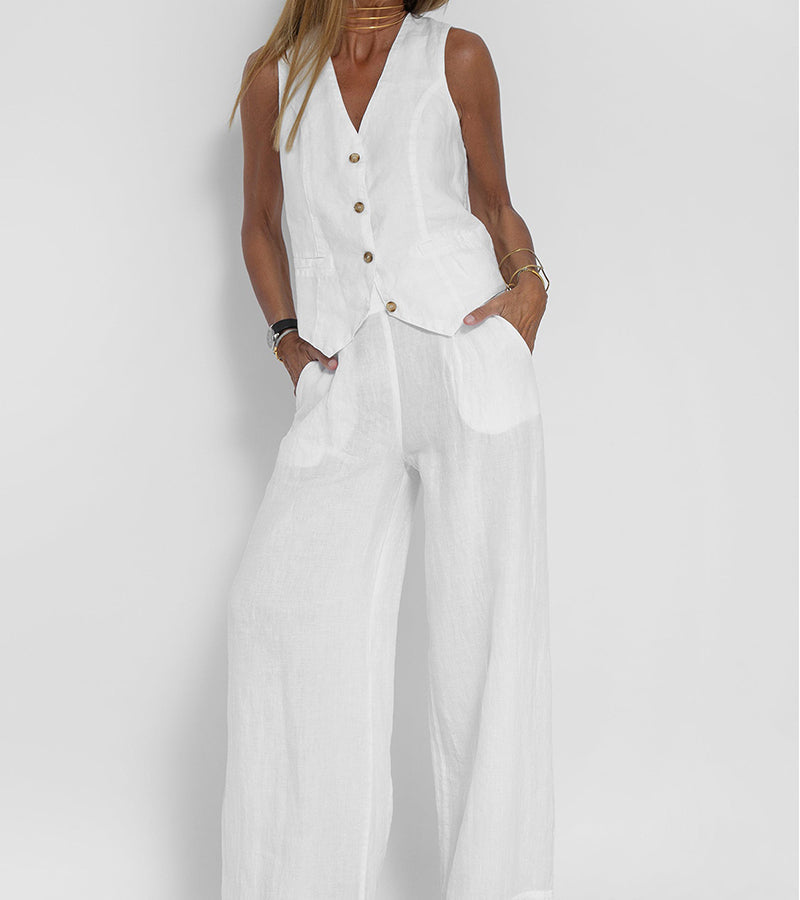 Aira | Buttoned Vest and Wide-Leg Trousers Set