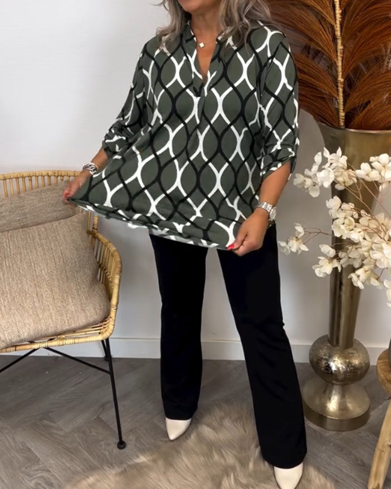 Amelia | Casual Patterned Long-Sleeve Blouse