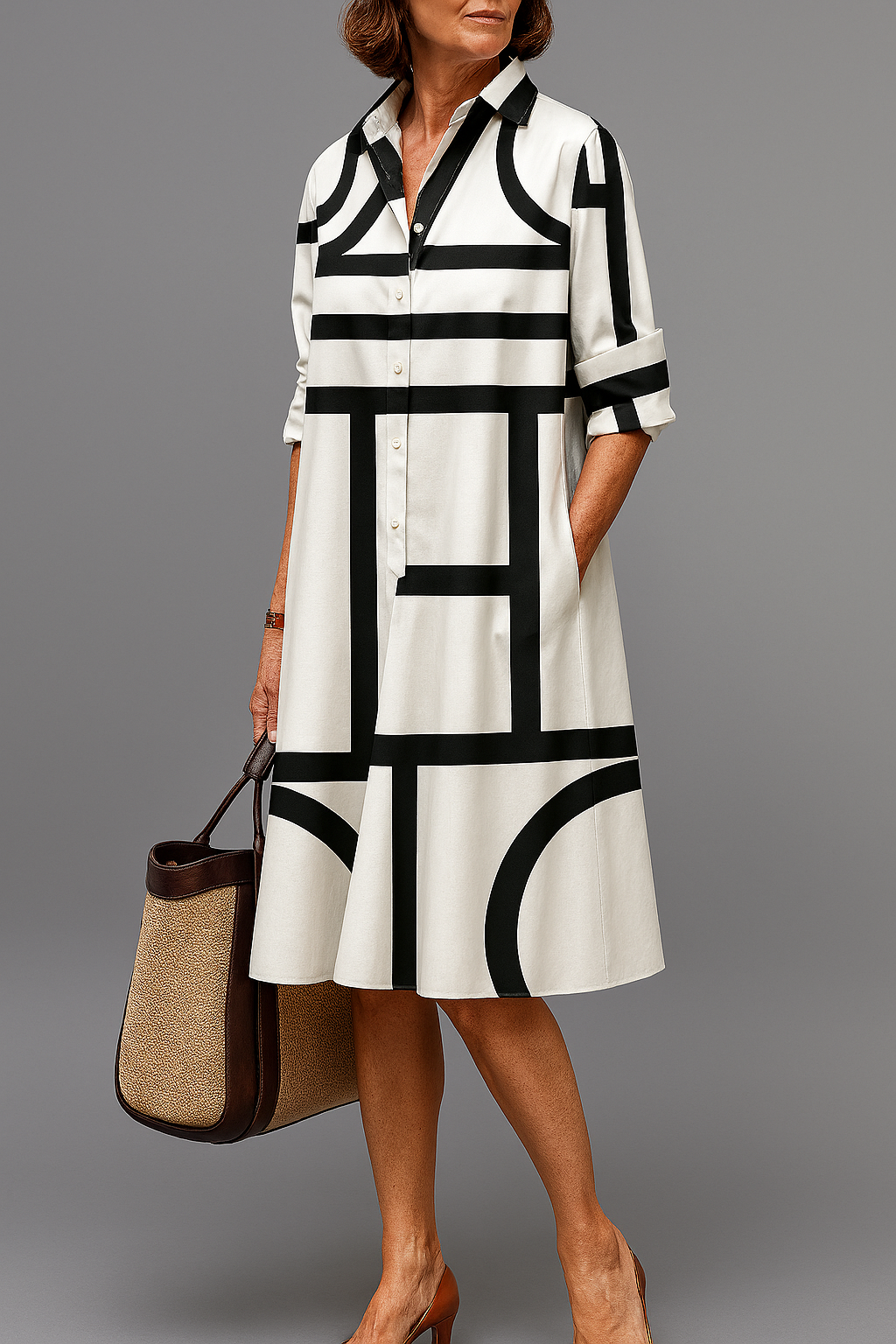 Ellie | Black and White Elegant Midi Dress