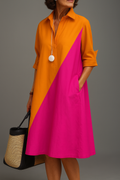 Kayla | Pink Orange Elegant Midi Dress