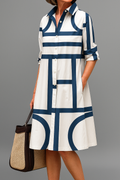 Siena | Blue and White Elegant Midi Dress