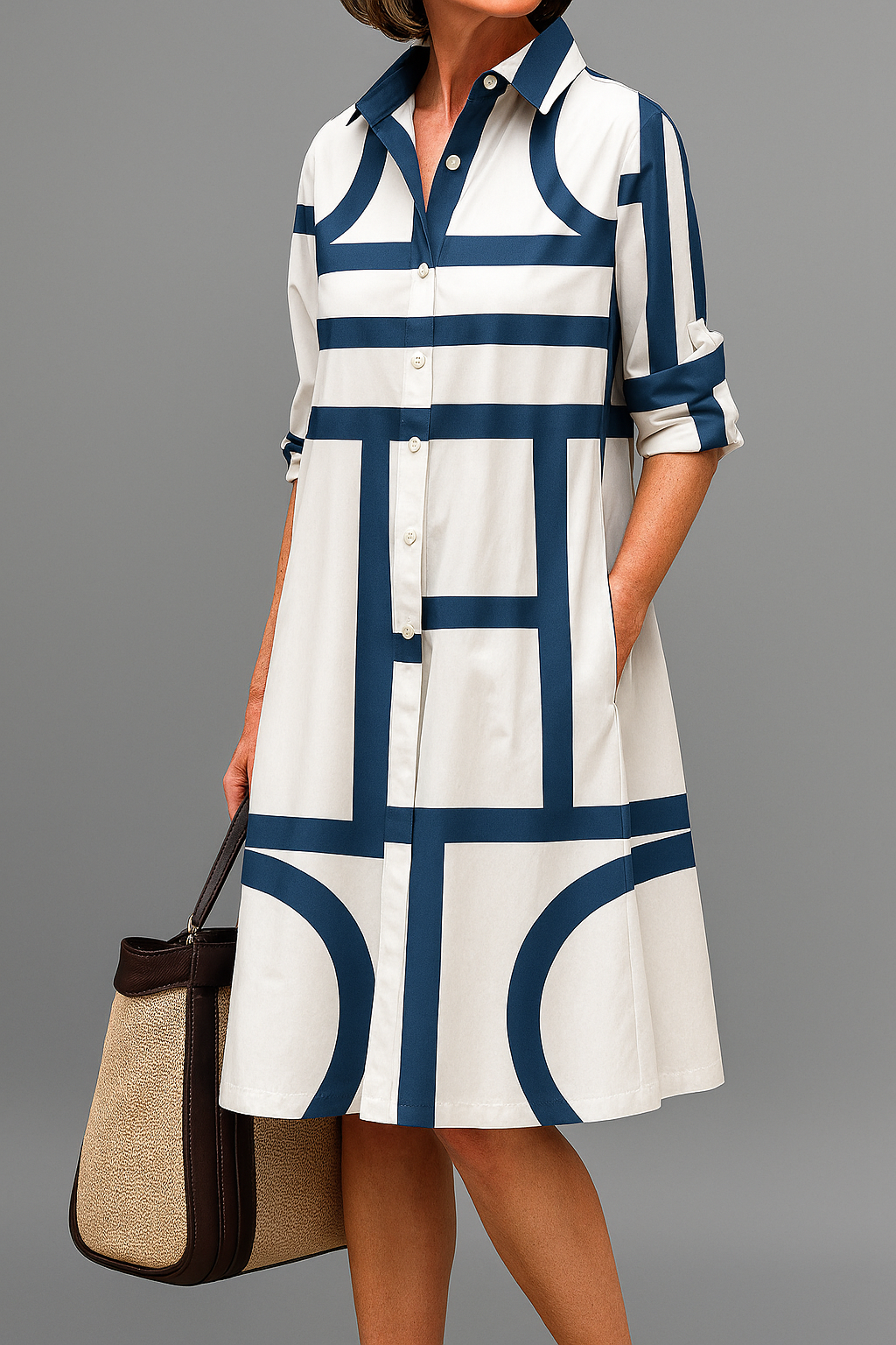 Siena | Blue and White Elegant Midi Dress
