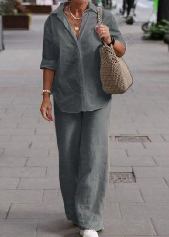 Denice | Relaxed Button Shirt and Wide Pants Set