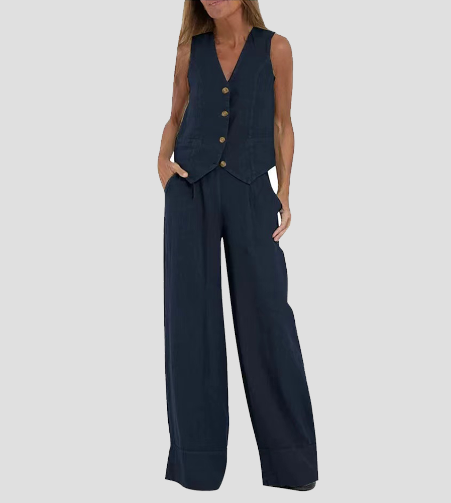 Aira | Buttoned Vest and Wide-Leg Trousers Set