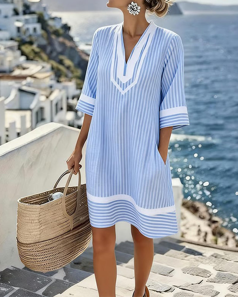 Klara | Lightweight Striped V-Neck Dress