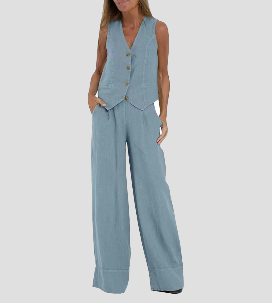Aira | Buttoned Vest and Wide-Leg Trousers Set