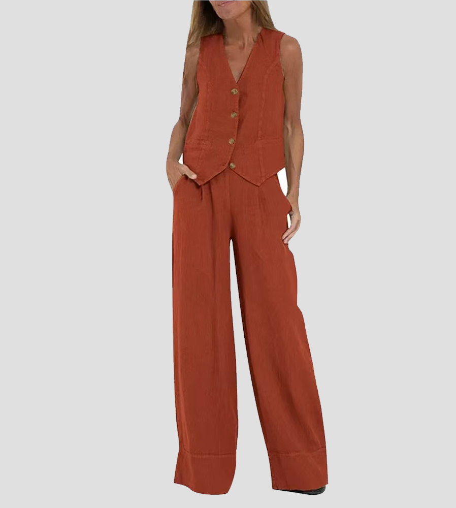 Aira | Buttoned Vest and Wide-Leg Trousers Set