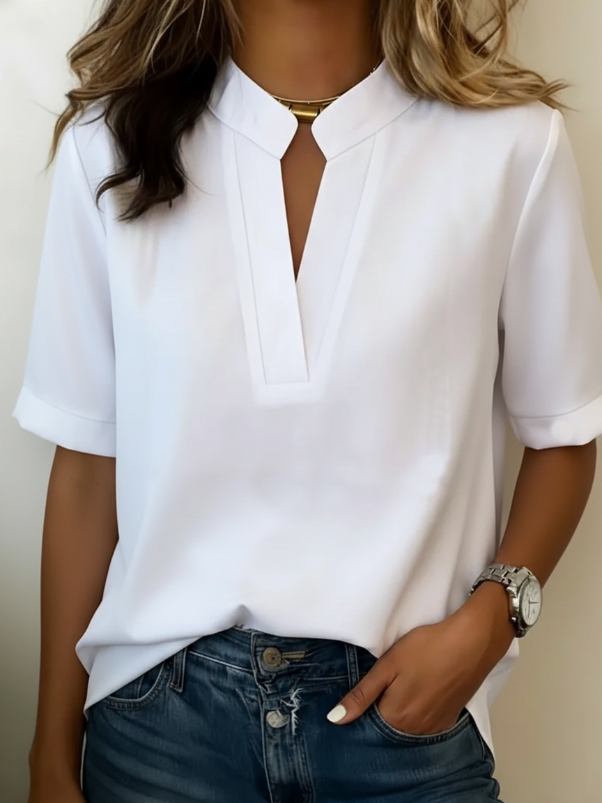 Margaux | Chic V-Neck Blouse with Gold Detail