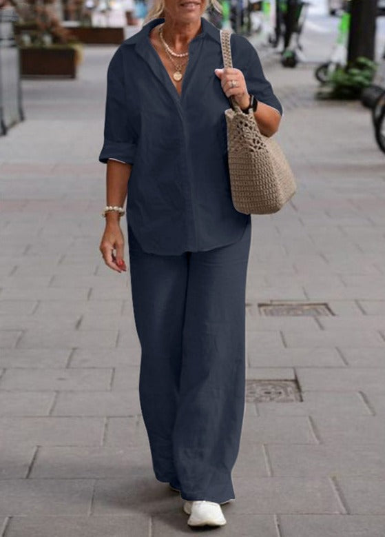 Denice | Relaxed Button Shirt and Wide Pants Set