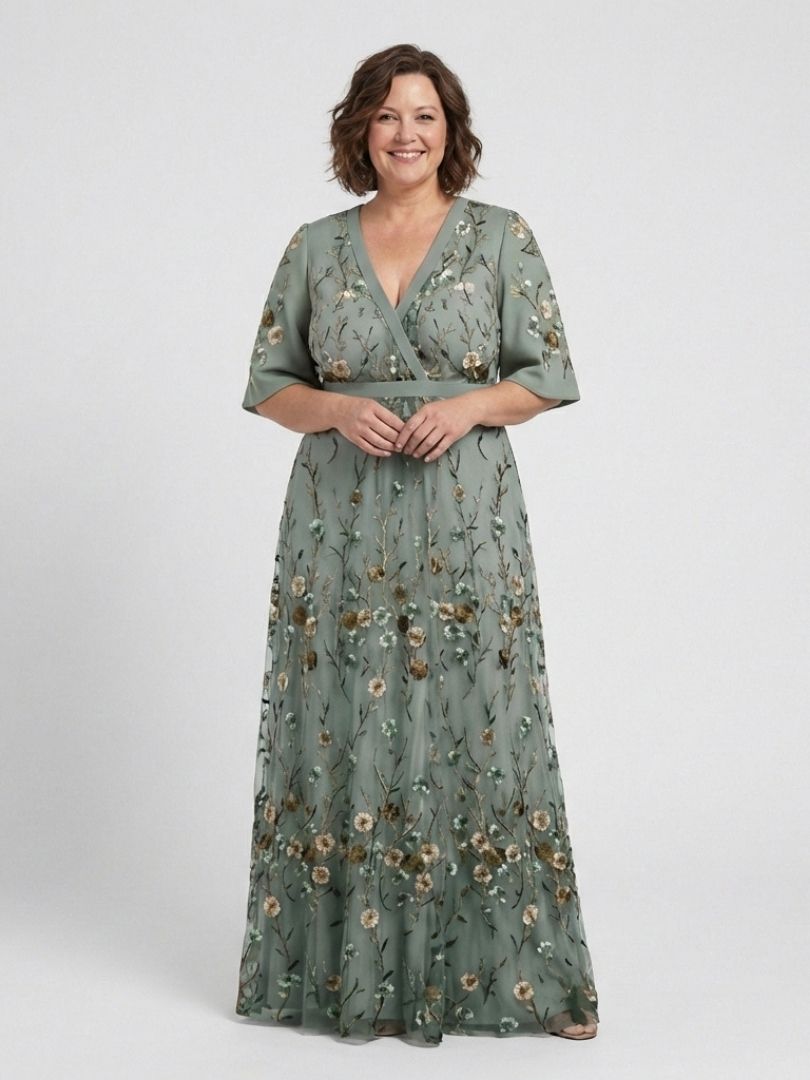Evadne | Floral V-Neck Short Sleeve Maxi Dress