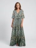 Evadne | Floral V-Neck Short Sleeve Maxi Dress
