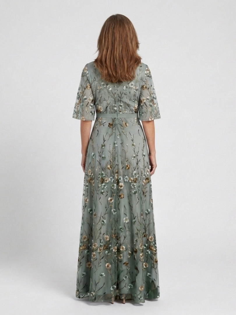 Evadne | Floral V-Neck Short Sleeve Maxi Dress
