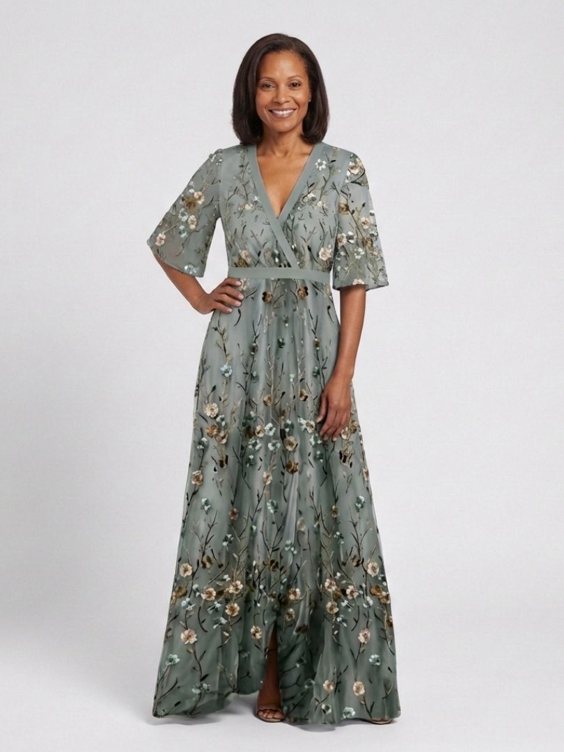 Evadne | Floral V-Neck Short Sleeve Maxi Dress