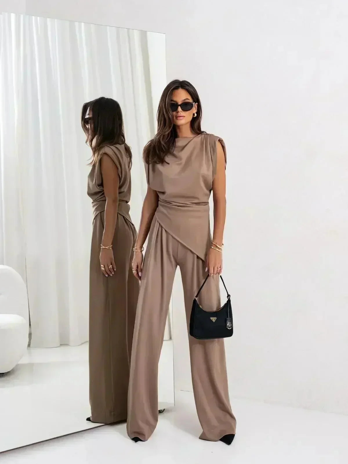 Diann | Draped Top and Wide Leg Pants Set