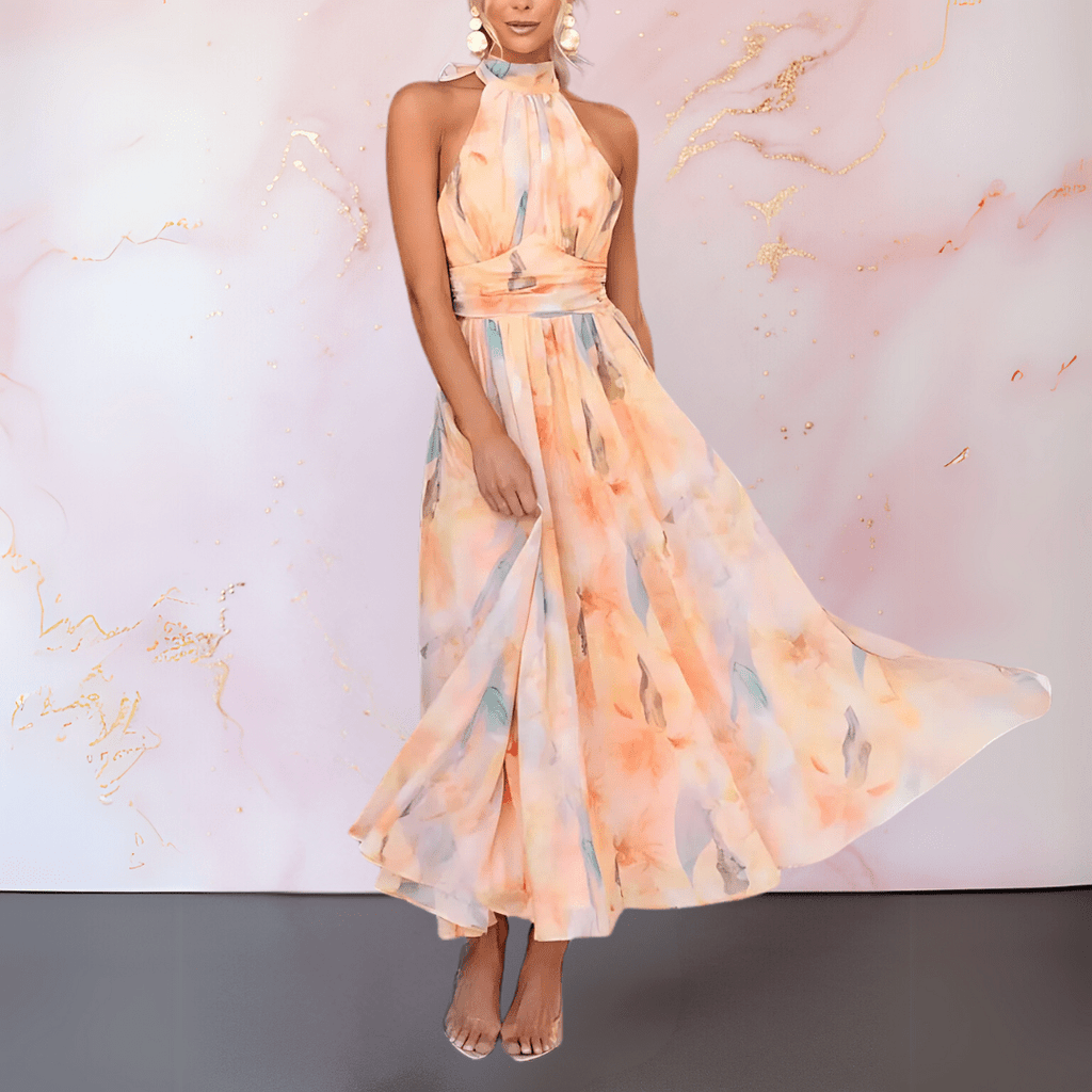 Grace | Halterneck Watercolor Print Dress