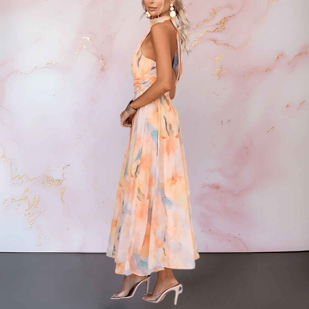 Grace | Halterneck Watercolor Print Dress
