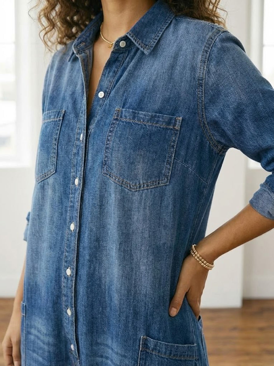 Saylor | Vintage Washed Soft Cotton Denim Jumpsuit with Button Closure