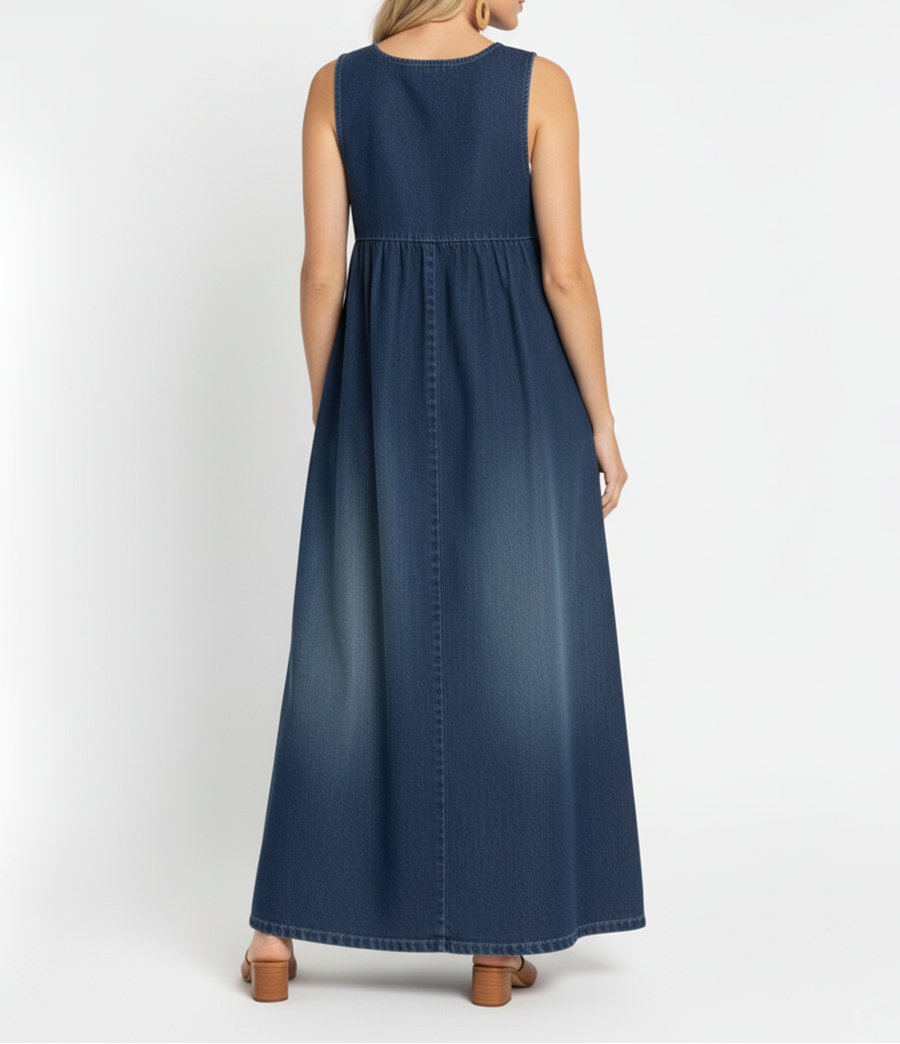 Saylor | Vintage Washed Soft Cotton Feel Denim Maxi Dress