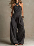 Bianca | Elegant Cross-Closure Linen Jumpsuit