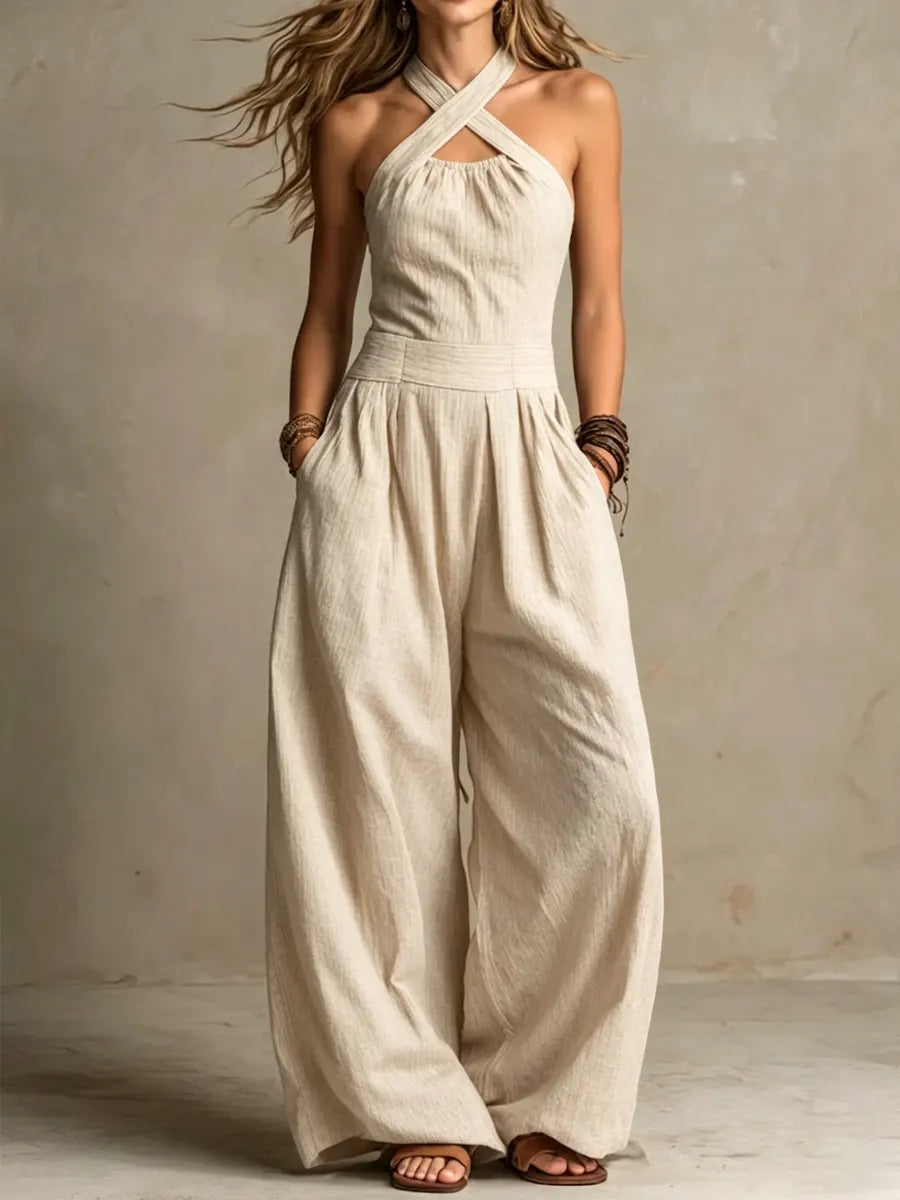 Bianca | Elegant V-Neck Linen Jumpsuit