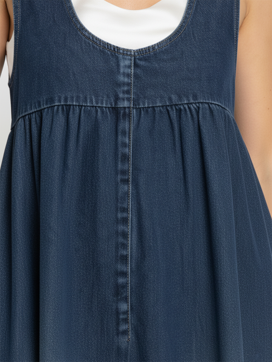 Saylor | Vintage Washed Soft Cotton Feel Denim Maxi Dress