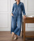 Saylor | Vintage Washed Soft Cotton Denim Jumpsuit with Button Closure