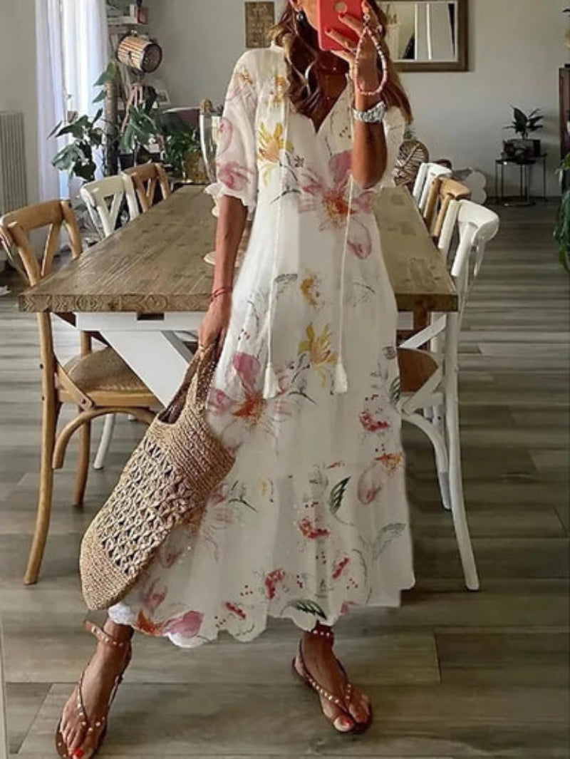 Suzanne | Boho Vintage V-Neck Dress