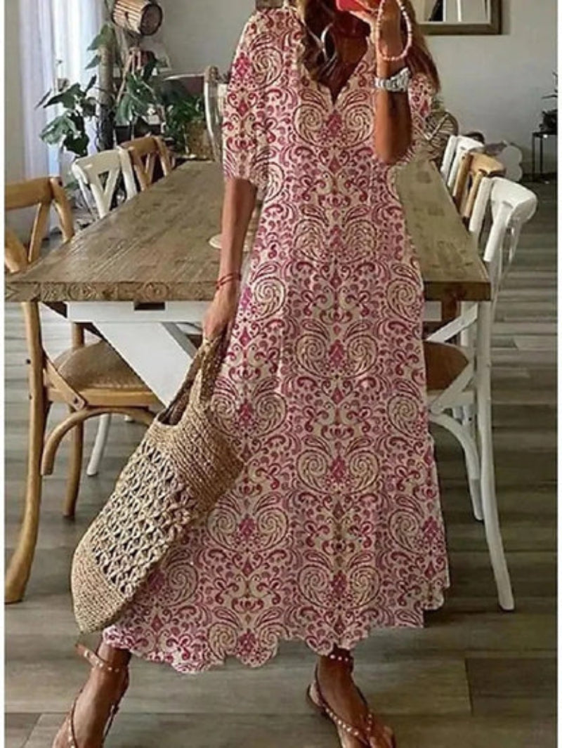 Suzanne | Boho Vintage V-Neck Dress
