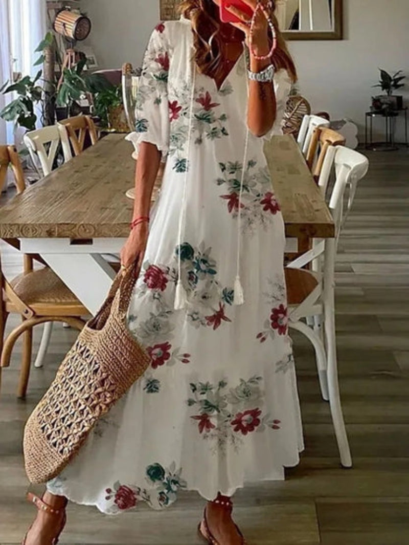 Suzanne | Boho Vintage V-Neck Dress
